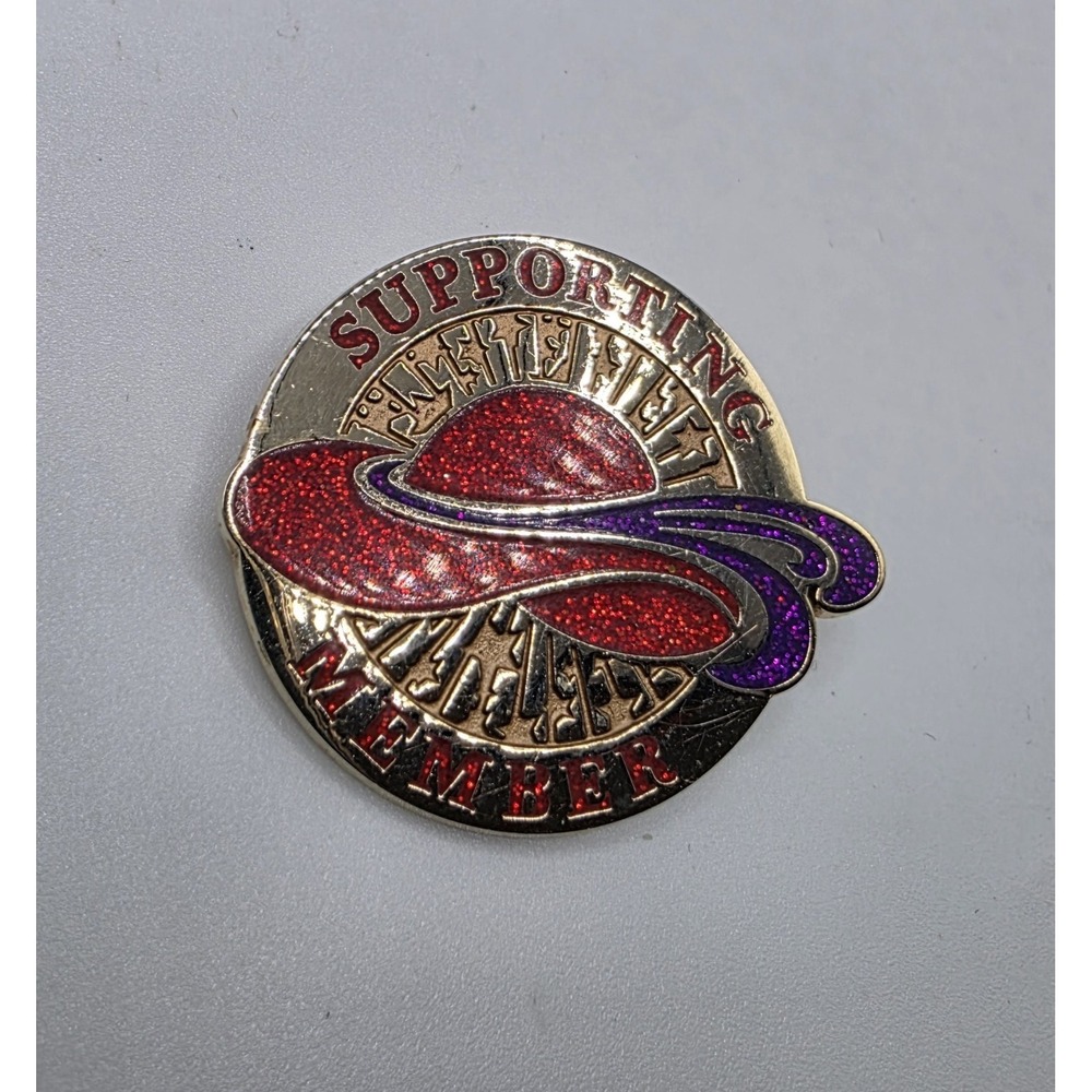 Red‎ Hat Society Supporting Member 1.5" Wide Gold Tone Colorful Lapel Pin